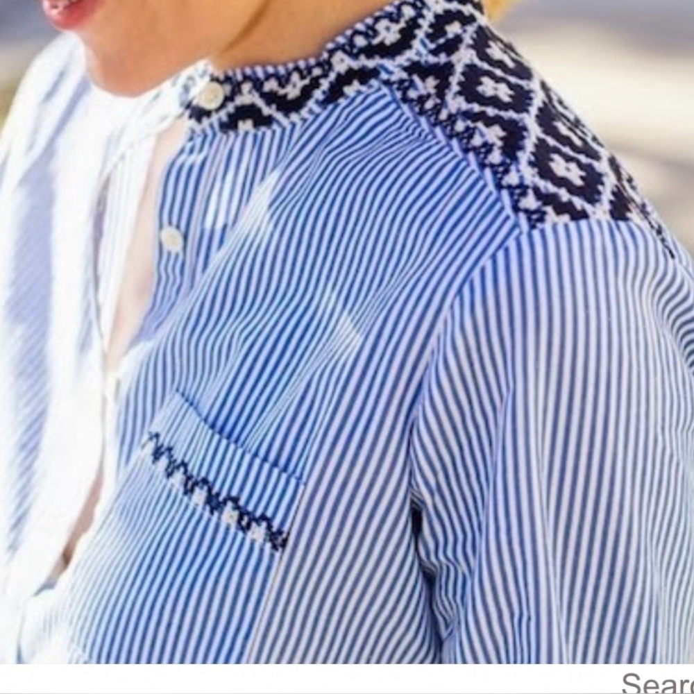 J.CREW 100% COTTON STRIPED EMBROIDERED DETAIL BUTTON DOWN SHIRT DRESS - Picture 3 of 11